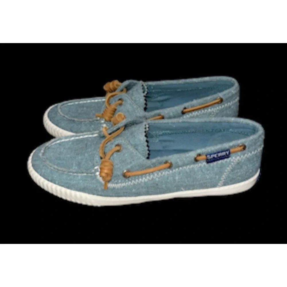 Paul Sperry Chambray Teal Blue Casual Boat Shoes Women's Size 8 M